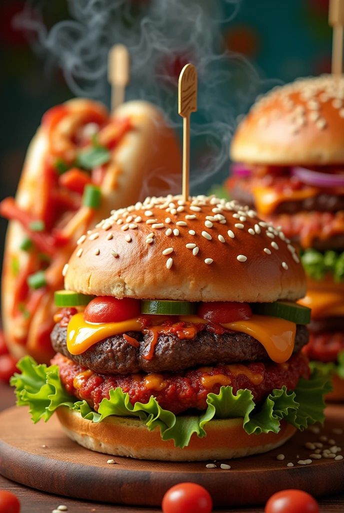Hot dog, pizza, burger and faíta