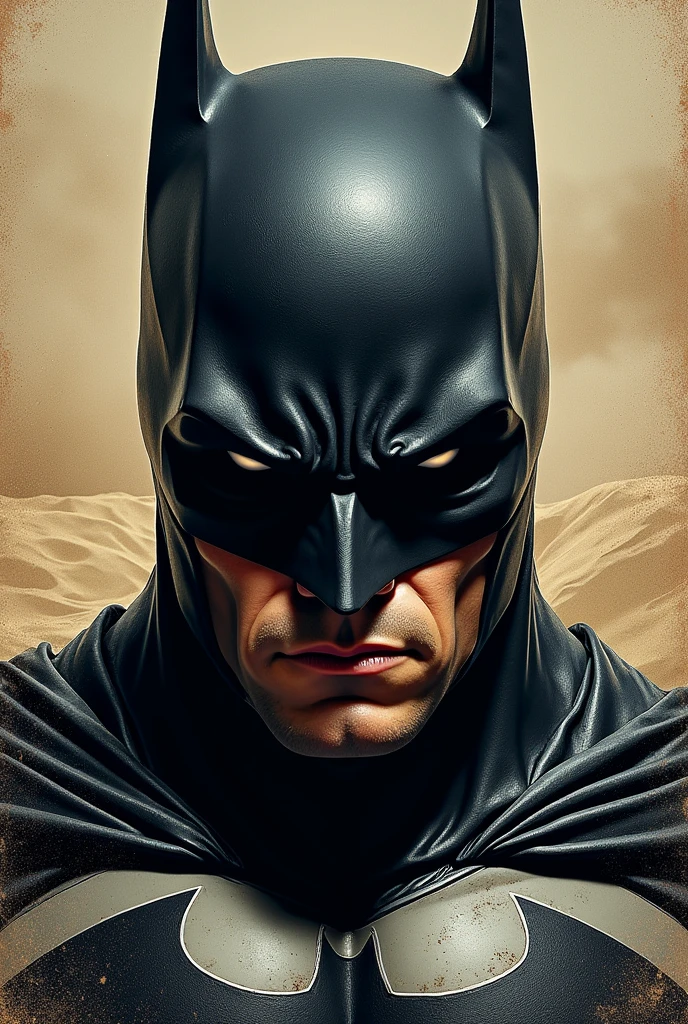 Make a 3rd ai image of Batman face and add a text "sandy editz"in the background of the Batman in bold and trending font and text border should be dark 
