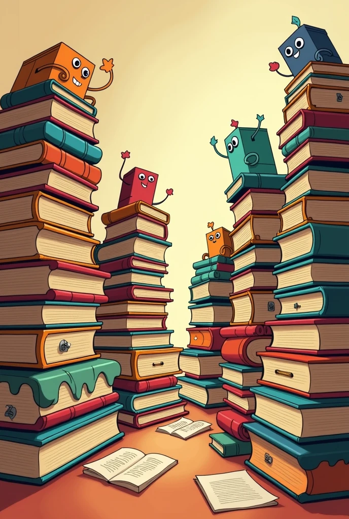 Piles of books cartoon