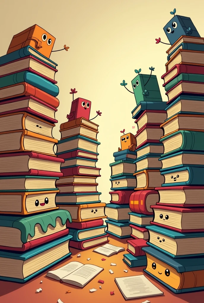 Piles of books cartoon