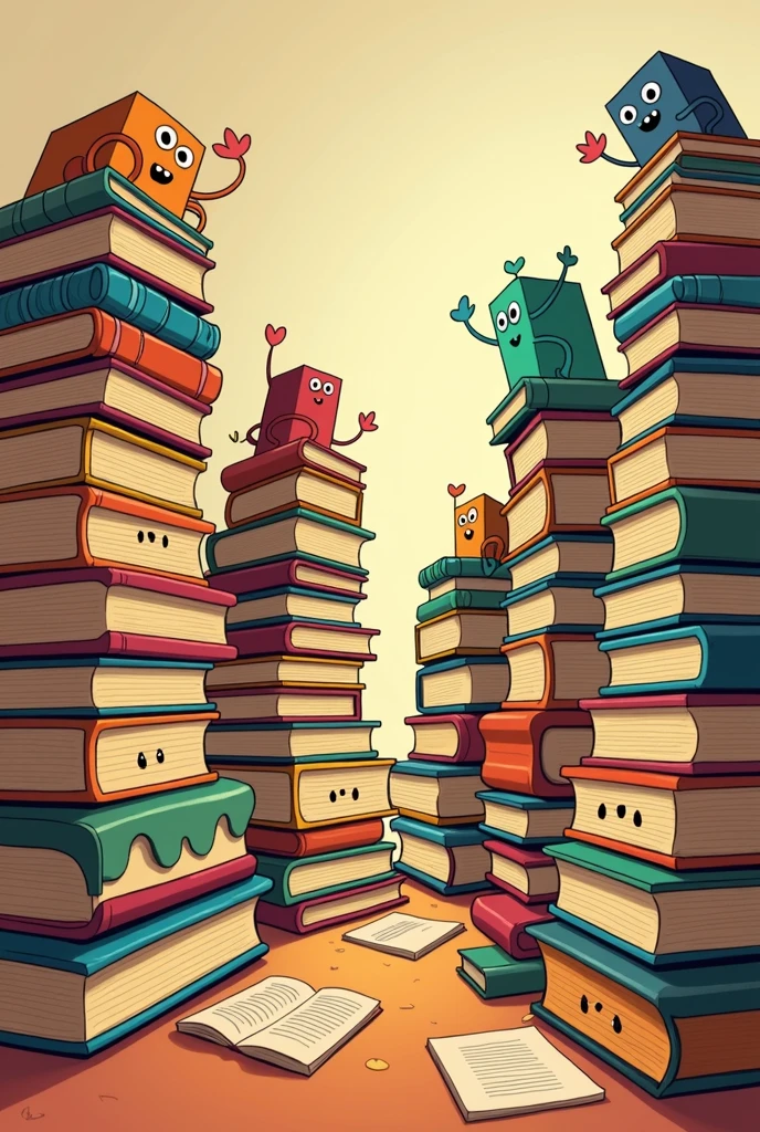 Piles of books cartoon
