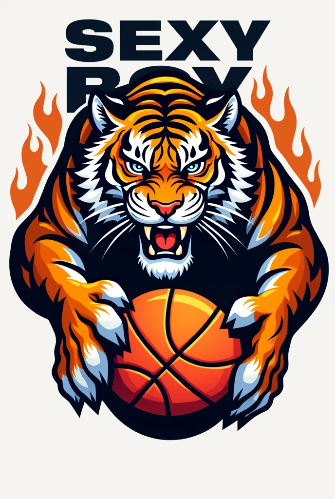 a short logo with the word Sexy Boy's a tiger and a basketball