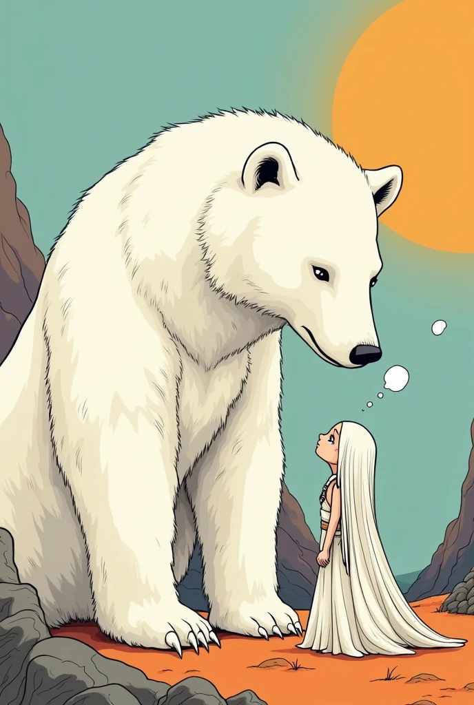 White Indian woman next to a white bear comic strip
