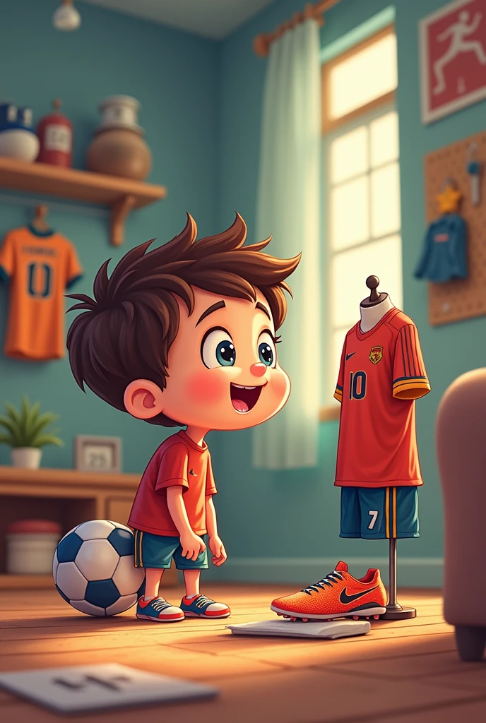Cartoon of a boy wishing for football kit