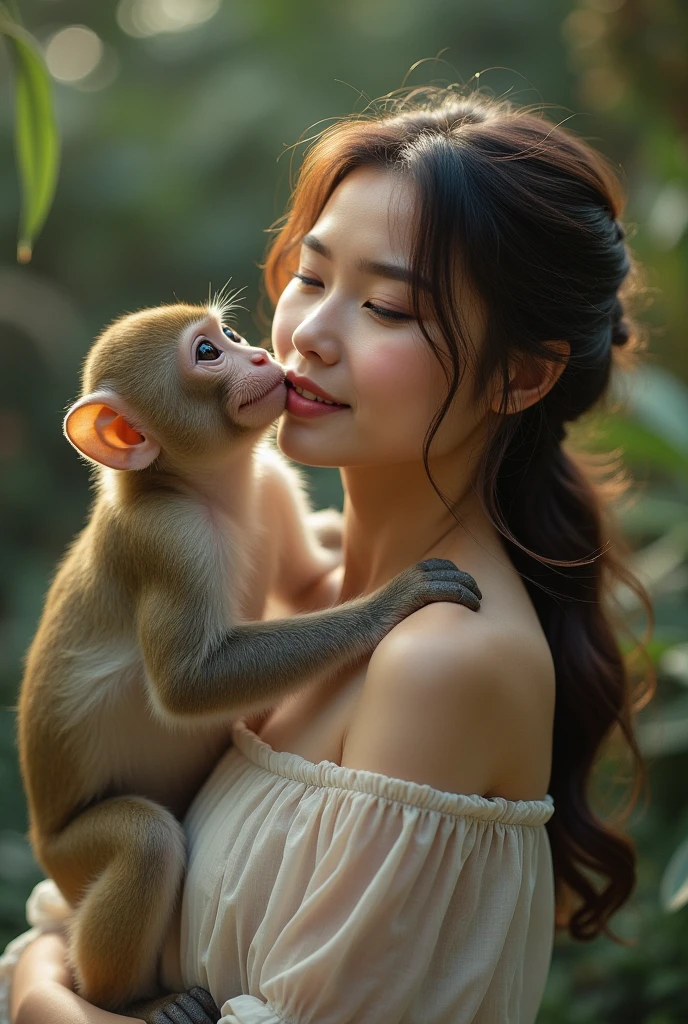 
Photo of a woman with a monkey next to her