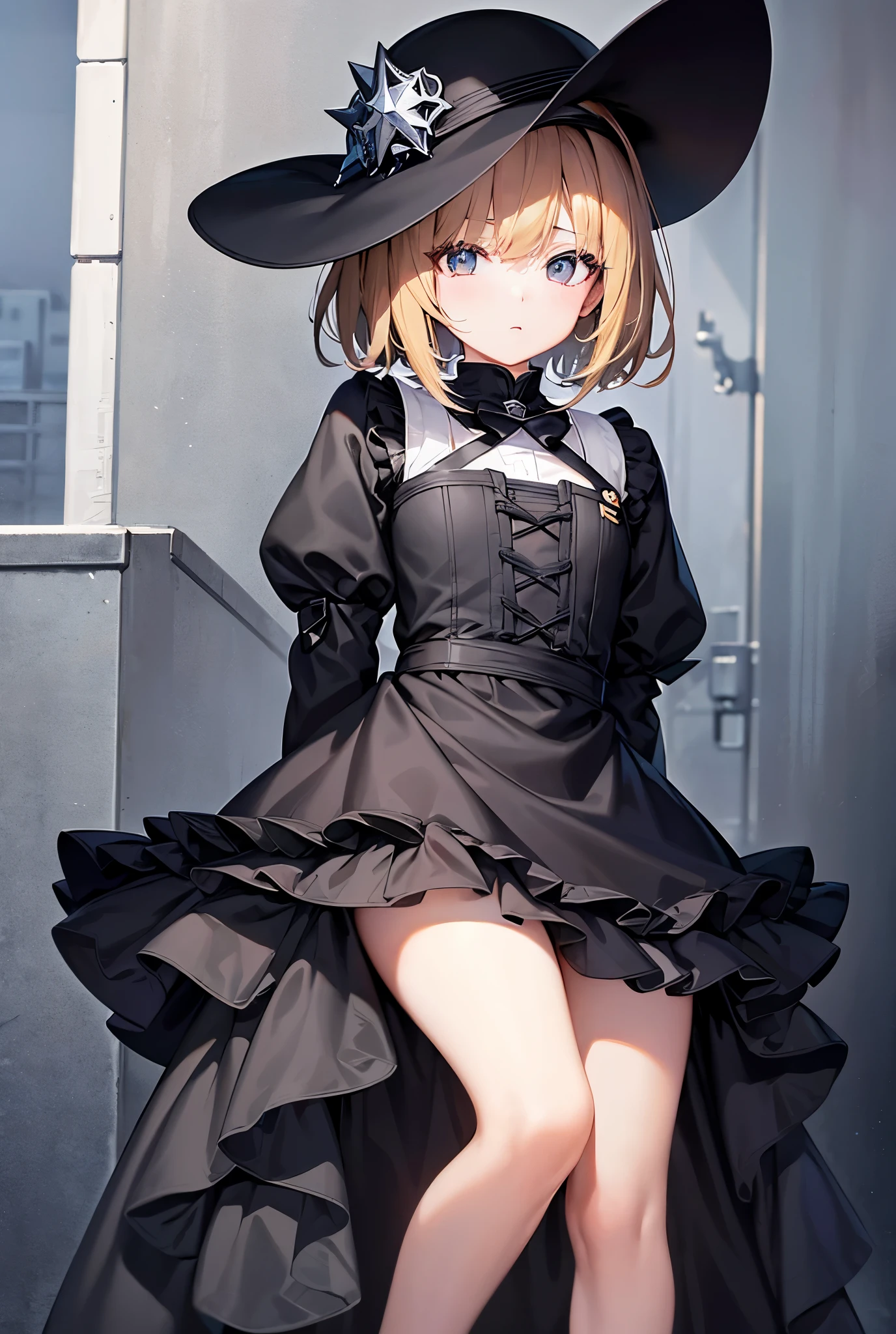 (Highest quality)、masterpiece、Popular on pixiv、Wearing a black uniform, hat and gloves、Anime Girls, The finer details、(arms behind back)、(Bobcut)、(Blonde)、Girls' Frontline, from Girls' Frontline, Cute girl anime visuals, Ayaka Genshin Impact, Girls' Frontline style, Key Anime Art, Half Yamada, Girls' Frontline universe, Girls' Frontline, Girls' Frontline cg, Shu, Kagamine Rin、Night scenery, gaze,