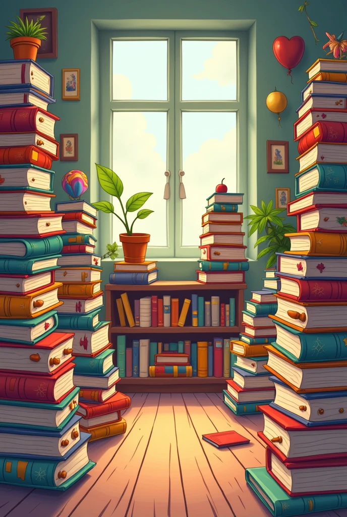 Piles of books cartoon, no living creatures