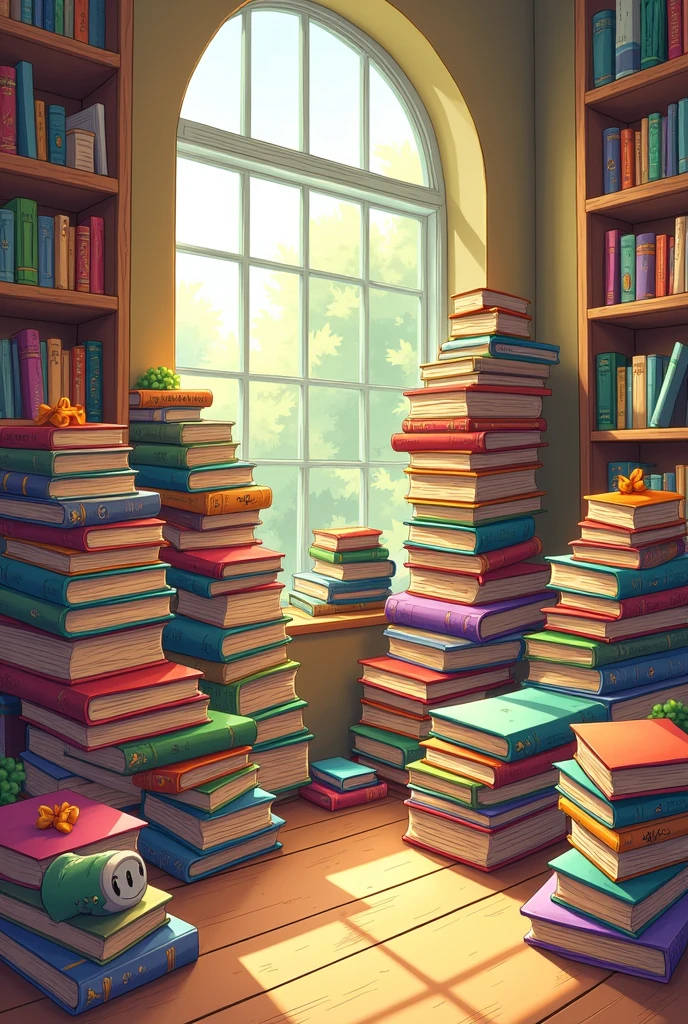 Piles of books cartoon, no living creatures 