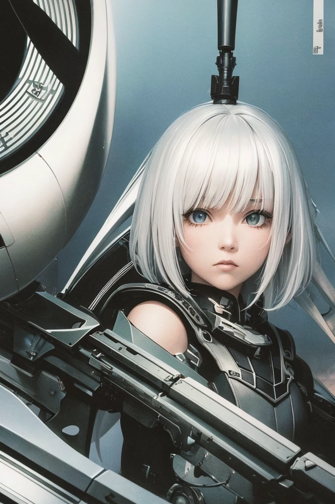 White hair，Girl，Huge battleship，Gloomy environment，Masterpiece，high quality