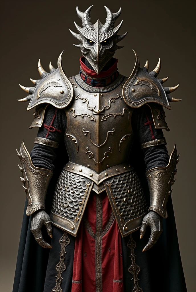 Make me a very original medieval outfit inspired by a dragon