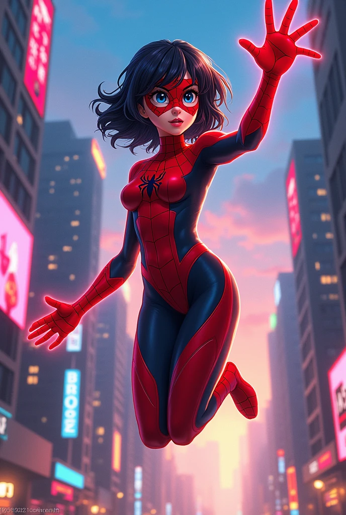 Miraculous Lady Bug character in anime on Spider-Man's side