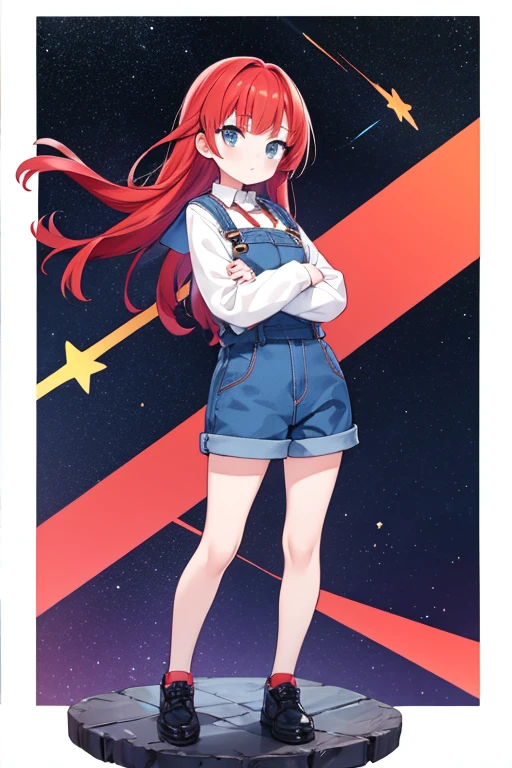 One girl,Gaina Standing,universe space,Cross your arms,Standing with your legs apart,Overall picture,Red hair, 