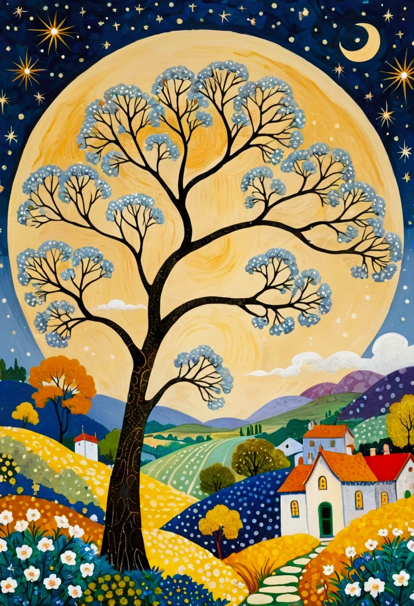 2d,flat,Cloisonné enamel,Chinese style,modern Art,Fine-brush Painting,Chinese aesthetics,Printing pattern,Color ink,Polka dot art,((Dot:1.9)),Freehand,artistic conception,Wu Guanzhong's artistic style,Minimalism,Birch tree close-up,Elegant and soft tones,author:Camille Bombois, author Jean Hey, Paul Signac (Paul Signac) of inspiration, 受到莫里斯·丹尼斯of inspiration, Inspired by Michel Delacroix, starry night, inspired author:Camille Bombois, 在starry night里, Inspired by Georges Lacombe, author Pierre Roy, Inspired by Marianne von Werefkin