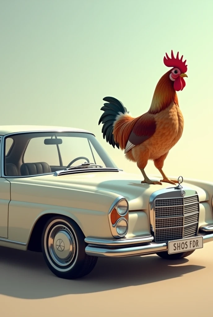 Create images Mercedes w210 and chicken in side 