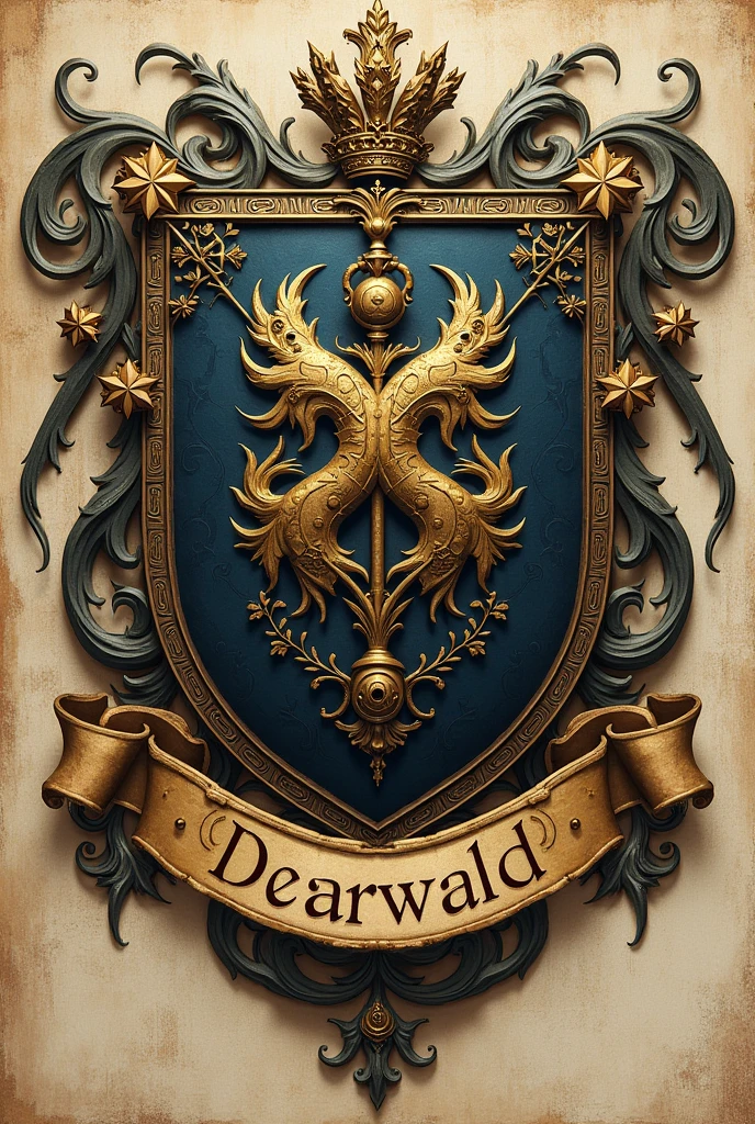Créé un blason pour la dynastie Dearwald. C'est une puissante famille de sorciers composés d'intellectuels nés au Royaume-Uni. Ils possèdent également le titre de comte du Norfolk. Le nom Dearwald doit apparaître sous le blason dans une banderole. Pas de visage humain sur le blason.
