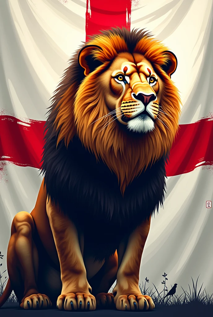 Instagram profile picture with the England flag behind and a lion in front, illustration with shadows and details