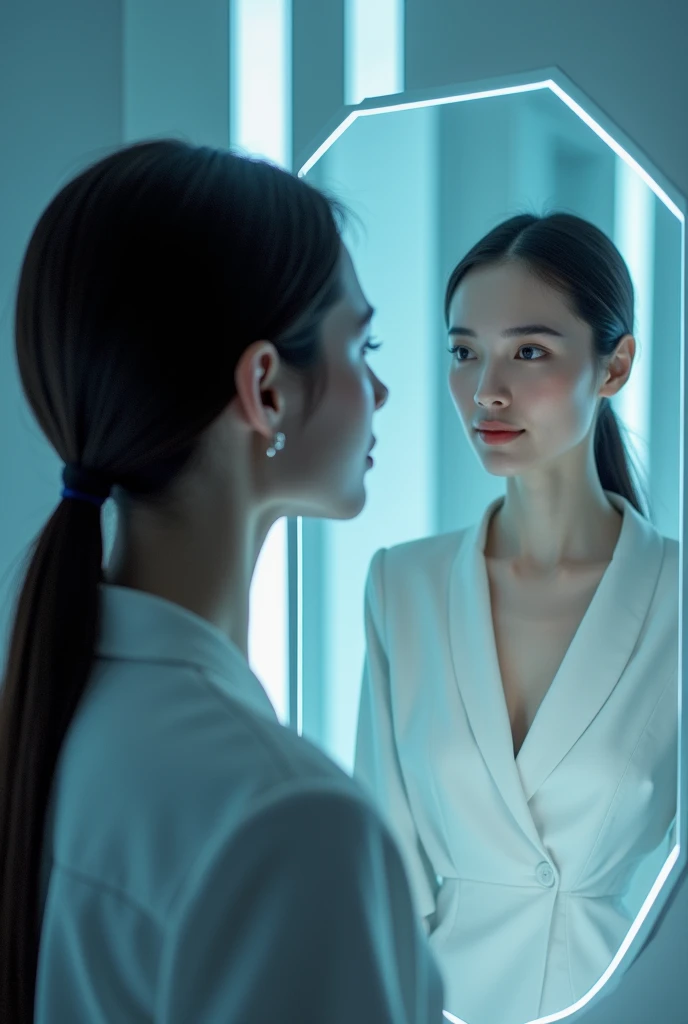 smart mirror with a woman looking