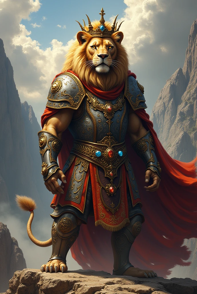 Lion wearing fighting dress with his crown 