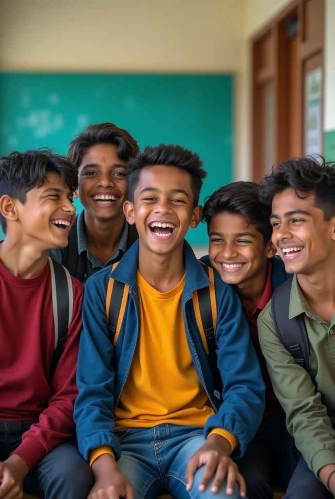 photo of five friends boys sitting in school laughing 
Ek Naam farhan ek name shajan ek name rihan ek name arbaj ek name Prabhjot