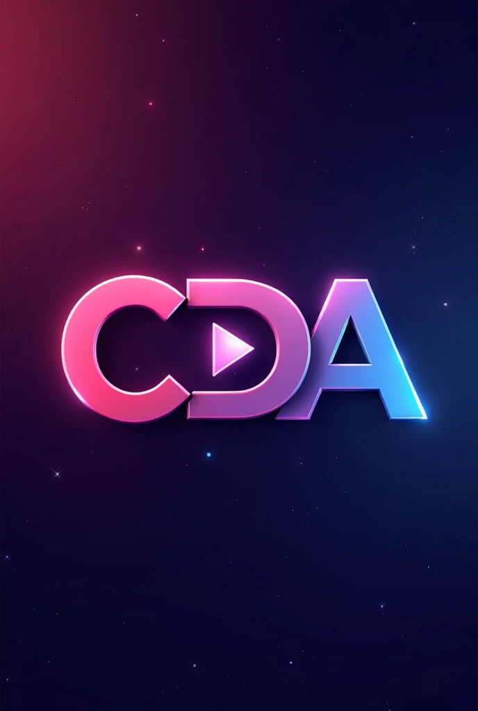 generate a logo with the CDA letters with a Play button between the letters A and C symbolizing the D and with the colors purple, red and blue mixed