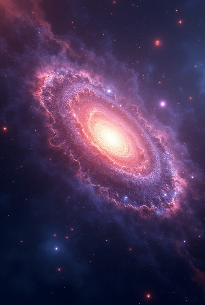 "Create a high-quality, vividly detailed image of a galaxy. The galaxy should be beautifully rendered, with sharp focus on intricate details like swirling nebulae, glowing stars, and cosmic dust. The colors should be vibrant and diverse, blending deep hues of purples, blues, pinks, and oranges to create a visually stunning and dynamic scene. The galaxy should convey a sense of awe and majesty, with a well-balanced composition that highlights the vastness and beauty of the cosmos. Every element should be meticulously detailed, from the luminous star clusters to the wisps of interstellar clouds, resulting in a breathtaking and immersive depiction of a galaxy