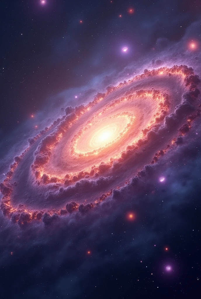  "Create a high-quality, vividly detailed image of a galaxy. The galaxy should be beautifully rendered, with sharp focus on intricate details like swirling nebulae, glowing stars, and cosmic dust. The colors should be vibrant and diverse, blending deep hues of purples, blues, pinks, and oranges to create a visually stunning and dynamic scene. The galaxy should convey a sense of awe and majesty, with a well-balanced composition that highlights the vastness and beauty of the cosmos. Every element should be meticulously detailed, from the luminous star clusters to the wisps of interstellar clouds, resulting in a breathtaking and immersive depiction of a galaxy