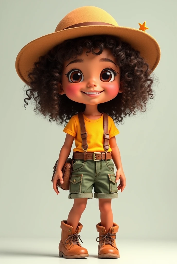 Rita is a girl with a charming presence. Her skin is almond-shaped and her eyes are large and expressive., shining with the curiosity and joy that characterize her. Her hair is a true explosion of defined curls, that stand out around your face with a lovely lightness. Your smile is wide and sweet, always ready to light up the environment and infect everyone around him.
today, Rita is dressed as a fearless little explorer. She wears a set of explorer clothes, which includes a brightly colored t-shirt and an adventurer skirt with lots of pockets. He also has an adorable explorer hat on., decorated with a small star, and comfortable boots that look ready for any adventure.
Rita's personality is pure joy and adventure.. She is a natural born leader to her friends., guiding them with enthusiasm and an adventurous spirit through the world of knowledge. Be exploring books, exploring new concepts or discovering little treasures in everyday life, Rita is always ready to turn every moment into a new and exciting journey..