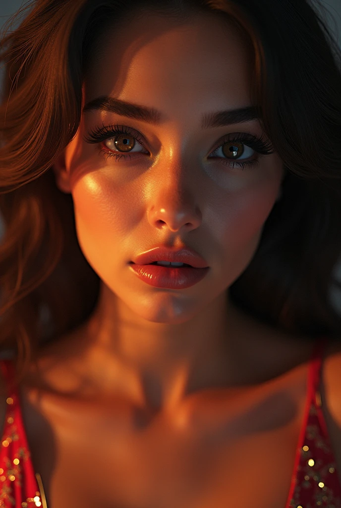 beautiful detailed eyes, beautiful detailed lips, extremely detailed eyes and face, long eyelashes, cinematic portrait, voluptuous Caucasian woman, oil painting, hyperrealistic, dramatic lighting, high contrast, rich colors, cinematic composition, elegant, sensual, photorealistic, 8k, best quality, masterpiece