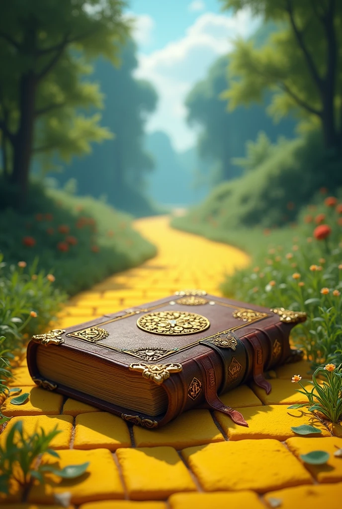 a book on a yellow brick road