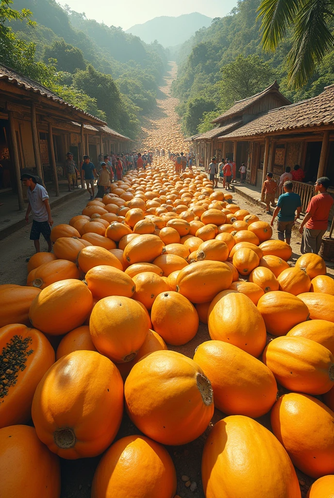 10,000 large papayas in human village
