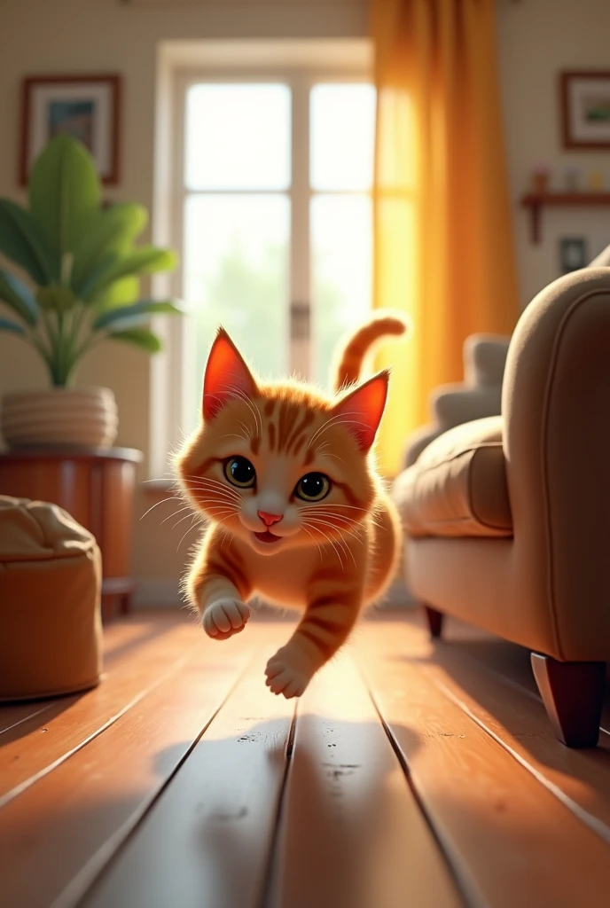 The cat running around the house 