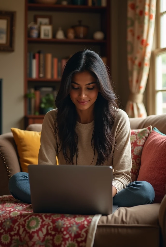 A south indian girl working in laptop uk house