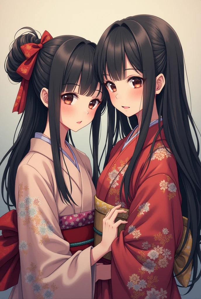 Kimono Girls、Demure、Lady、moderate、Kimono Beauty、Anime-style expressive faces、bow、Troubled face、Beautiful features、study