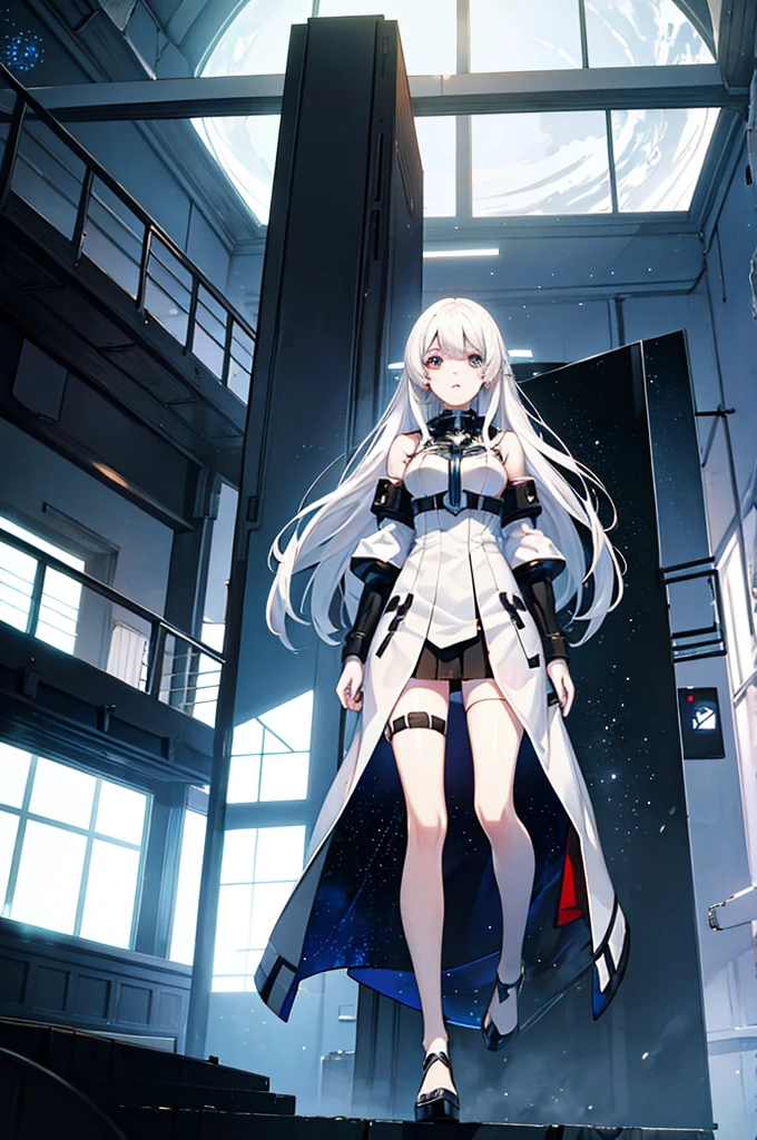 White hair,Girl,Space battleship,Gloomy environment,Masterpiece,high quality