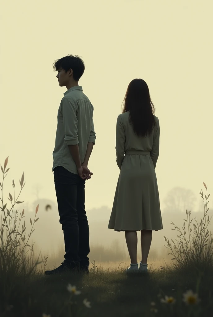 Man and woman in profile, turning their backs
