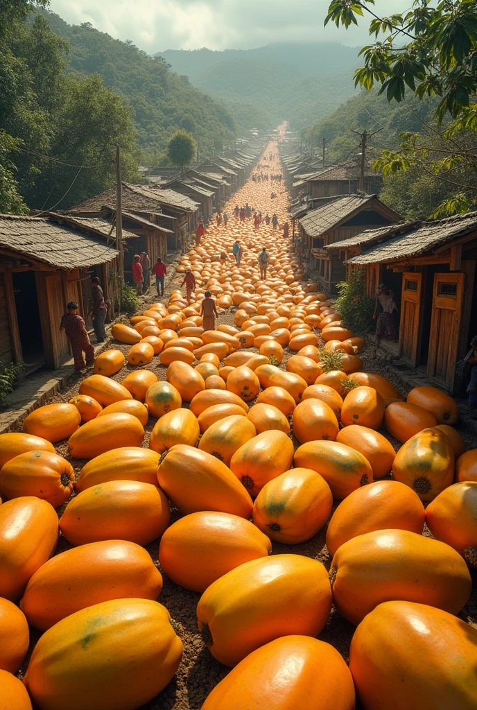 10,000 large papayas in human village