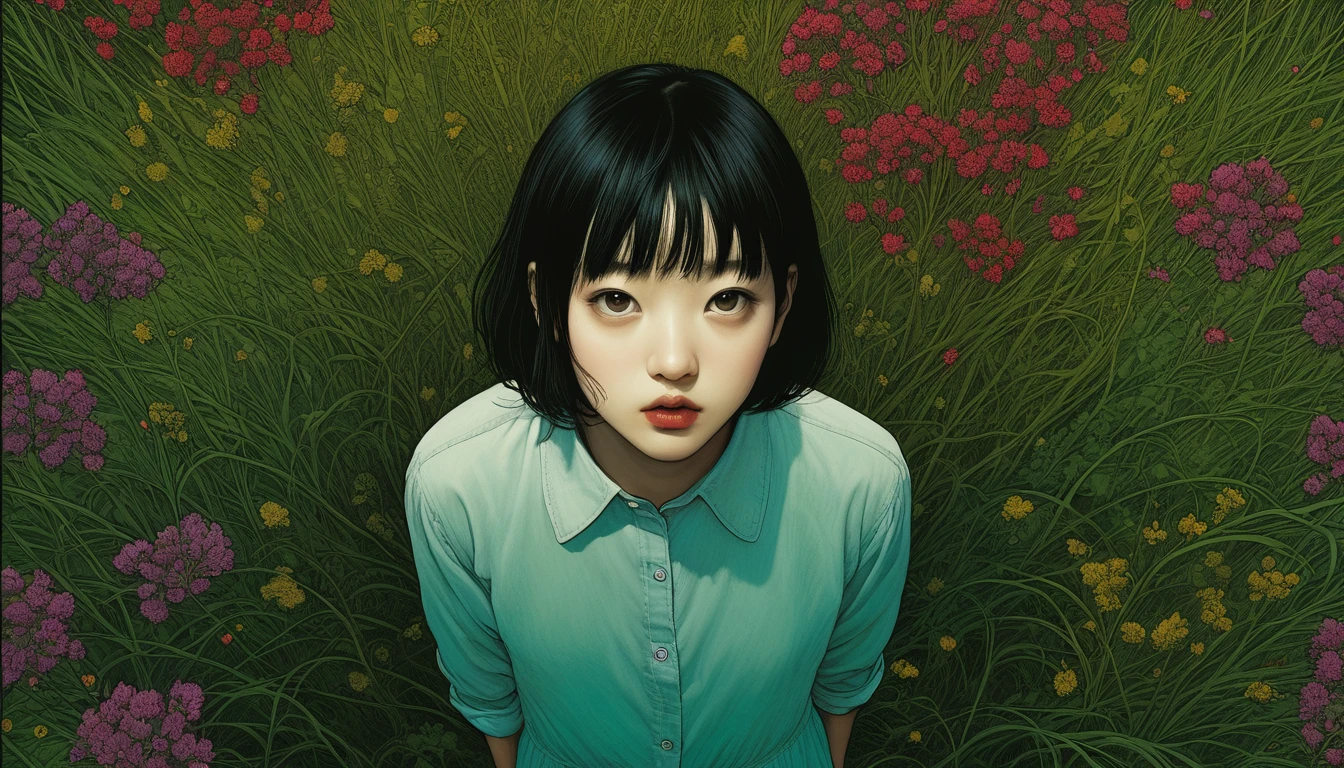 An illustration、art、Horror, Supervised by Junji Ito、Attention to detail, Realistic shadows、Analog Style, chromatic aberration, Surrealism、pop、