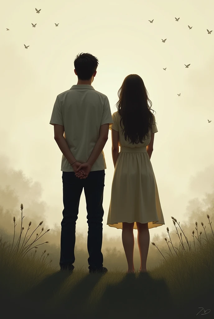 Man and woman in profile, turning their backs