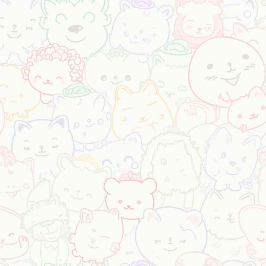 "Create a highly detailed cartoon-style print, focused on Squishmallows characters arranged in an overlapping manner, taking up all the space, without leaving empty areas. The image should include different Squishmallows with adorable expressions., all drawn with thin black outlines on a light gray background. Some of the characters should be colored in soft shades of pink., green and blue, while others remain black and white.
Specific characters to be included:
Um Squishmallow axolote, with pink body and lighter cheeks, positioned in the central left part.
Um Squishmallow em forma de cacto, with a green body and a purple flower on top of the head.
An owl Squishmallow, in shades of blue and white, located on the right side of the image.
Various other monochromatic Squishmallows, including a cat, a elephant, a raccoon and a lion, drawn only with thin black outlines.
Each Squishmallow must have a simple and cute facial expression., varying between smiling, blinking, or simply with your eyes open. The lines that delimit the characters must be thin, but well defined, creating a sharp contrast between the colored characters and the black outlines.
Art should maintain a soft and cozy appearance., ideal for printing women's, children's and teenage clothing. Ensure that the print has a homogeneous distribution, with the characters interspersed and overlapped in such a way that they create a continuous and pleasing pattern, no empty spaces."