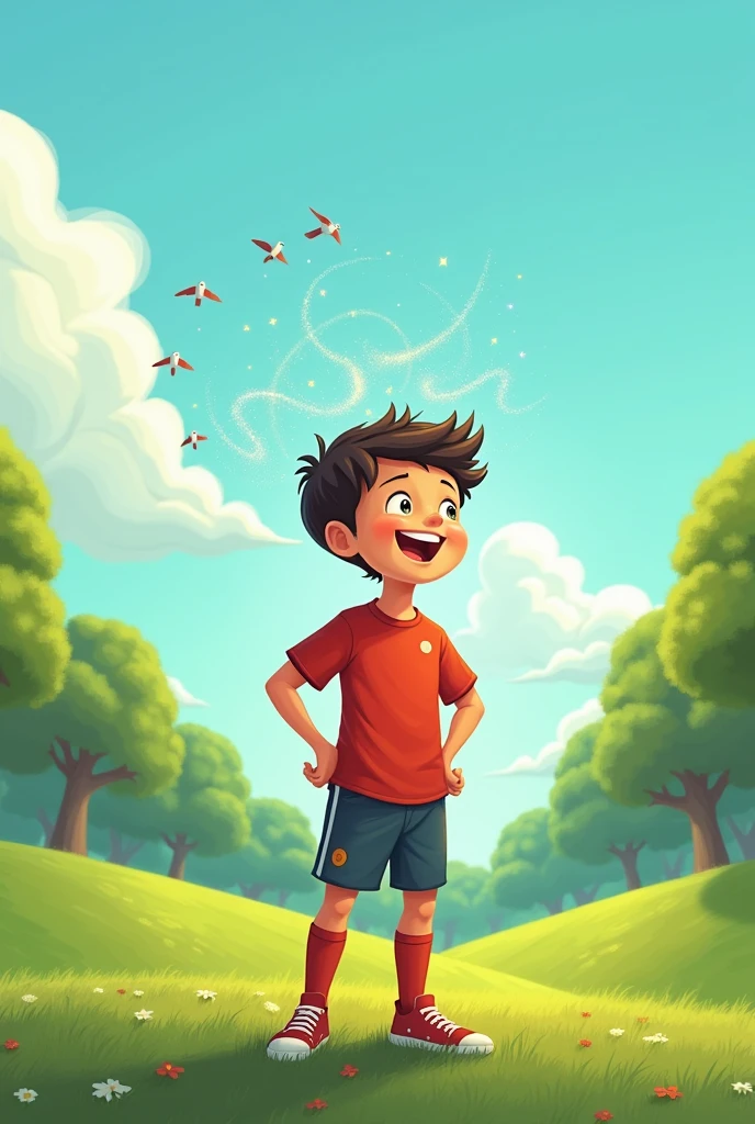 Cartoon of a boy wishing for a soccer team