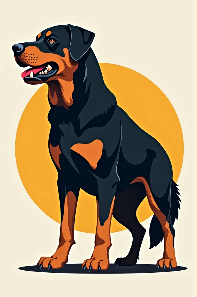 Rottweiler cross with German Shepherd logo, has drooping ears, He is a little muscular and has a broad snout..