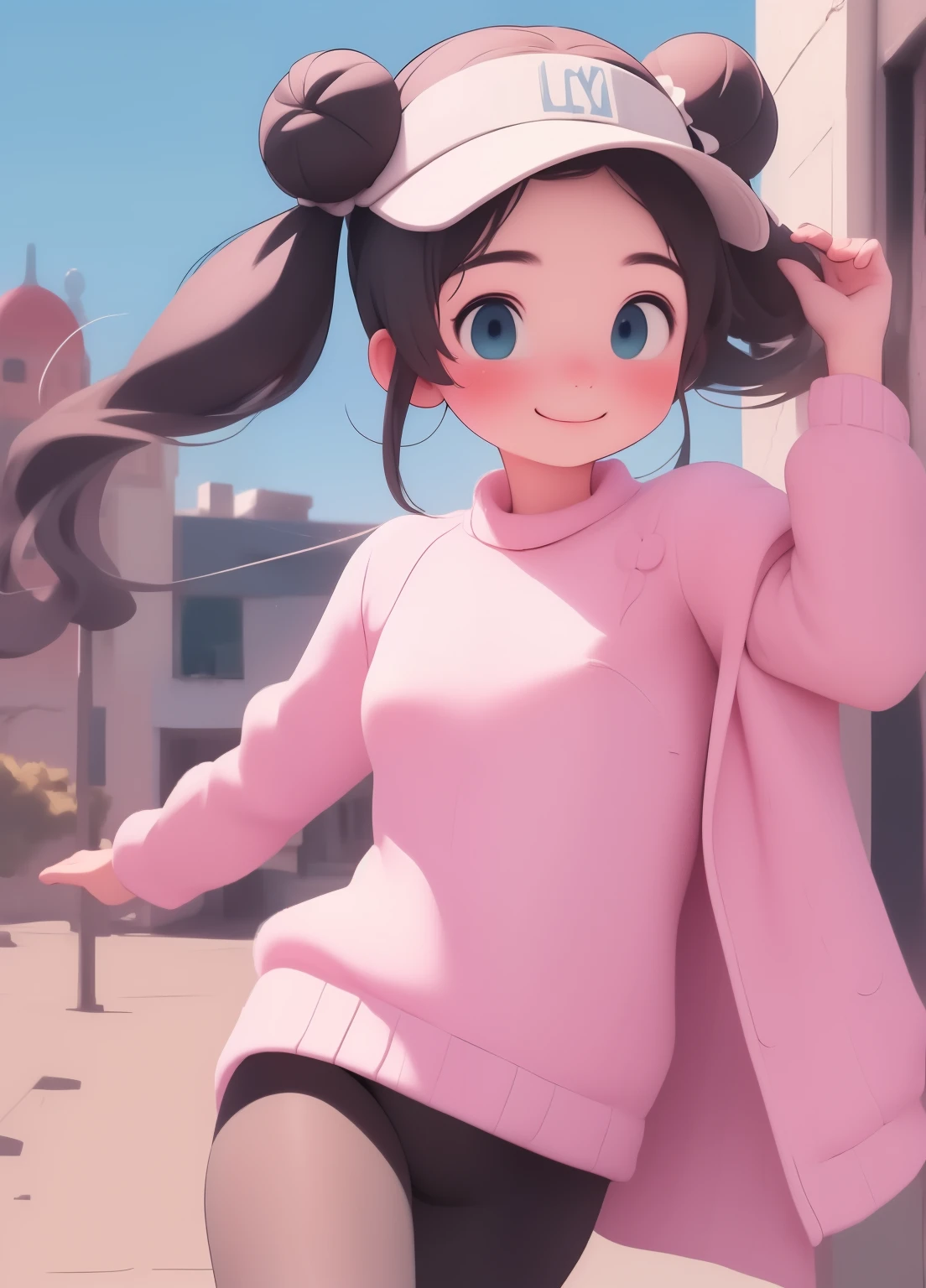 (masterpiece、Highest quality、Highest quality、Official Art、Beautiful and beautiful:1.2)、(One person:1.3)Hatsune Miku、Twin tails,Beautiful breasts, Katsushika Hokusai,((masterpiece,Highest quality)), Absurd, B1, Hair Bun, blue eyes, Twin tails, Visor Cap, pantyhose, Raglan sleeves, Yellow shorts, shirt, Pink ribbon, watch,
alone, smile, View your viewers, Cowboy Shot, Structure of the film, Dynamic pose, Modern city, City Street,