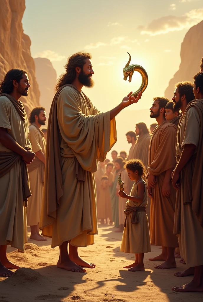 People of Israel amazed seeing the serpent&#39;s horn that Moses had in his hand 