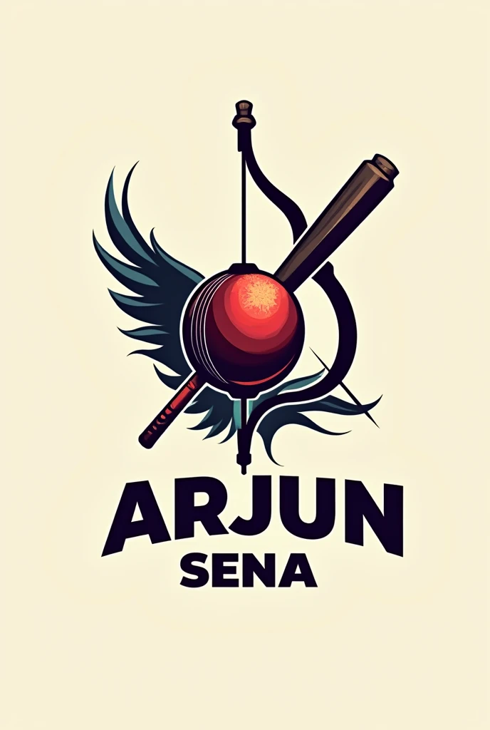 Cricket team logo name Arjun Sena also includes bow and arrow and cricket ball bat without and shadow person 