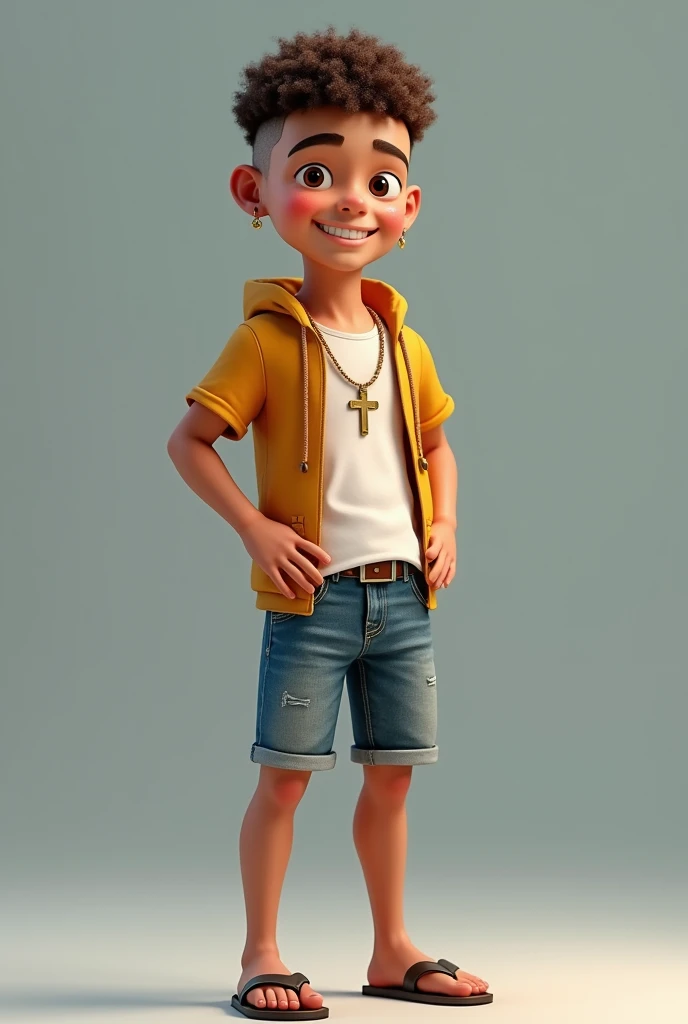 Raise a boy following the guidelines:
Age:
Appearance: Slim, 176cm, curly brown hair, short on top and shaved on the sides, gray-brown eyes, copper-colored skin and white teeth.
Common clothing: variations of jeans and shorts, short-sleeved shirts, shoes and flip-flops, gold crucifix earrings and necklace.