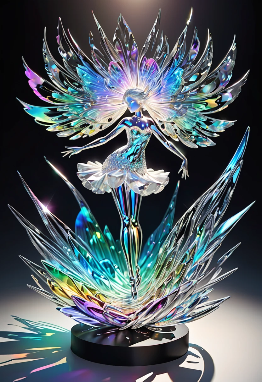 3D drawing art, fantasy world, fantasy world where everything is carved from pearl platinum crystal beads, iridescent, transparent, shadows, contrast, conceptual installation art, (ultra detailed, absolutely resolution, best quality:1.3), 2.5D, delicate and dynamic effects, iridescent lighting effects, artistic photography, hyper realistic