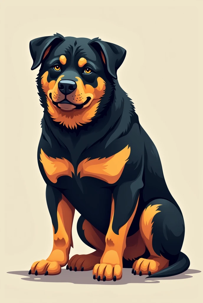 Rottweiler cross with German Shepherd logo, has drooping ears, He is a little muscular and has a broad snout.. She is looking straight ahead.