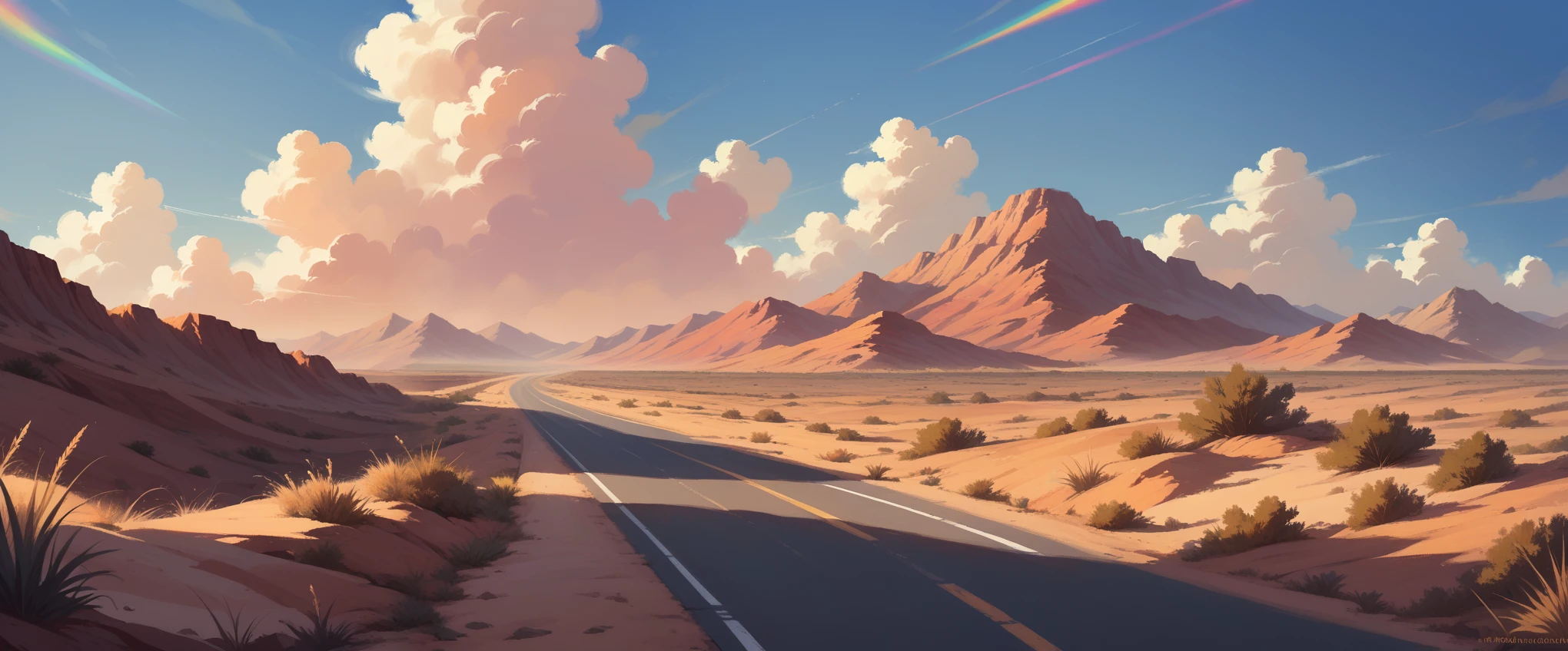 Road sky astronomy outdoors,Pastel Rainbow,landscape,Desert