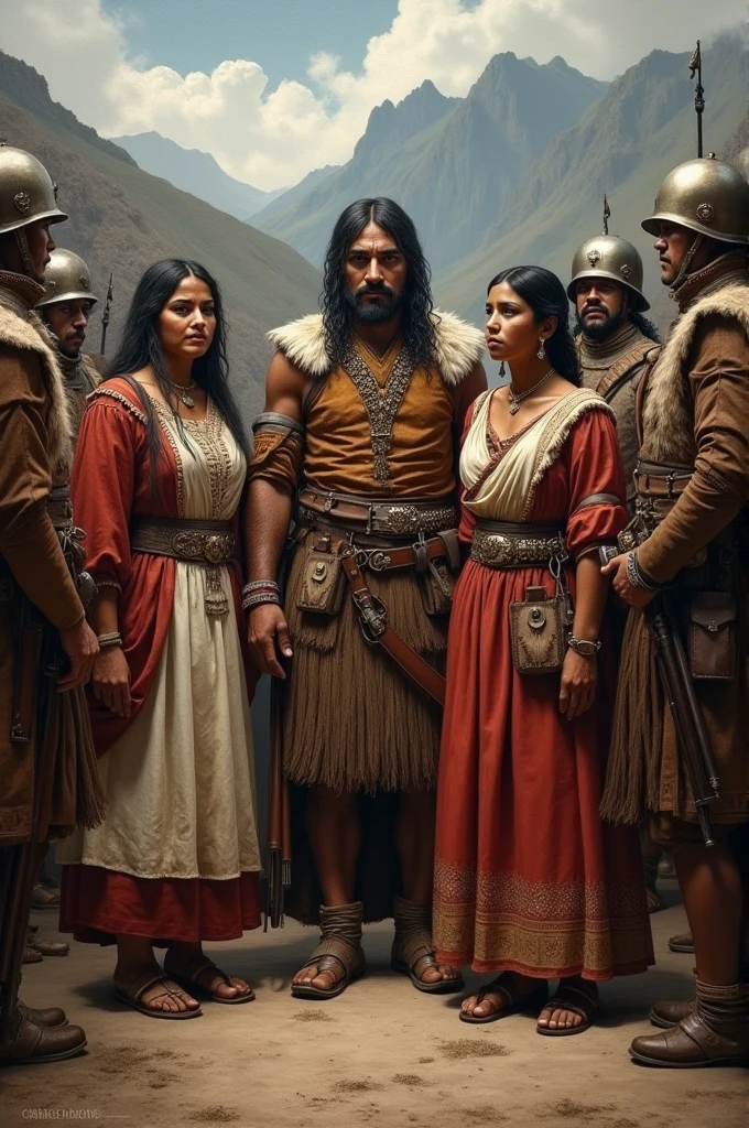 The surrender of Túpac Amaru II with his wife and three sons to the Spanish