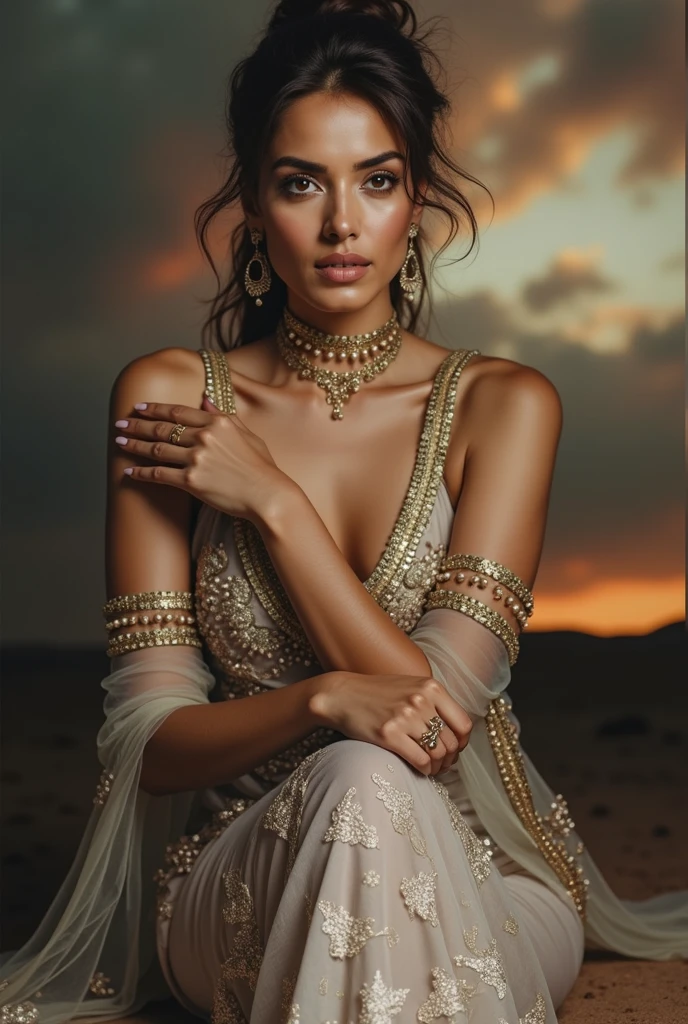 photo of a woman, sideboob, stunning, gorgeous woman, girl boss, jewelry, earrings, necklace, sexy attire, long hair, looking at viewer, Realism, VFX, Volumetric Lighting, Volumetric Light, Volumetric, Natural Lighting, high details, detailed and intricate, intricate details, high intricate details, absurd amount of details, absurdres, high resolution, Medium Shot, Single Shot, Shallow Focus, Lips, Medium Breasts, Bracelet, Charm, Band, Wrist, Necklace, Chain, Charm, Neck,